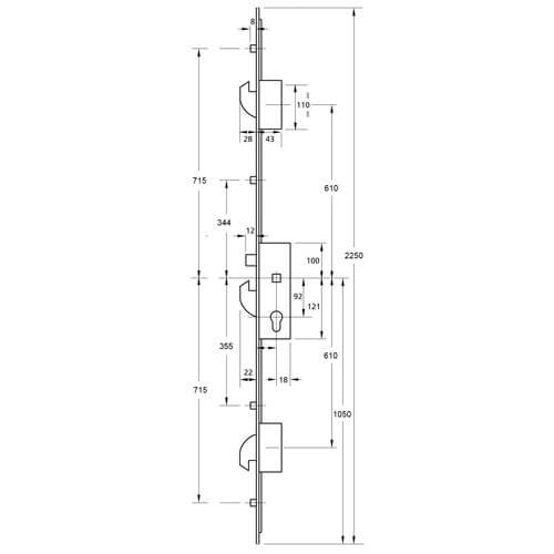 ERA Latch 3 Hooks 4 Rollers Split Spindle Multipoint Door Lock