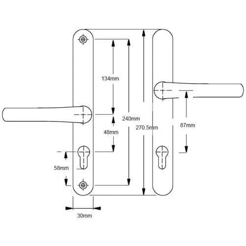 Easyfit Lever Offset Lever UPVC Multipoint Door Handles - 48mm/87mm PZ Unsprung 240mm Screw Centres