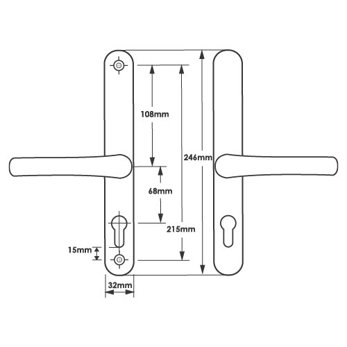 TSS Lever Lever UPVC Multipoint Door Handles - 68mm PZ Sprung 215mm Screw Centres